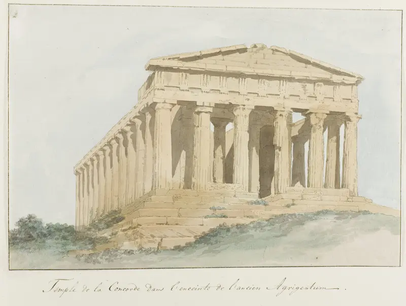 Concorde tempel binnen muren van oude Agrigentum Wall Art by Louis Ducros - High-Resolution Digital Print
