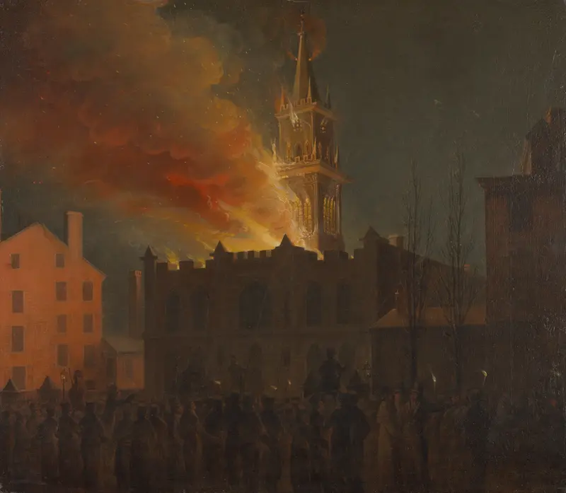 Conflagration of the Masonic Hall, Chestnut Street, Philadelphia, Pennsylvania Wall Art by Samuel Jones - High-Resolution Digital Print