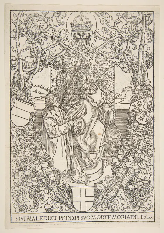 Conrad Celtis Presenting His Book "Quatuor Libri Amorum" to Maximilian I (from the book) Wall Art by Albrecht Dürer - High-Resolution Digital Print
