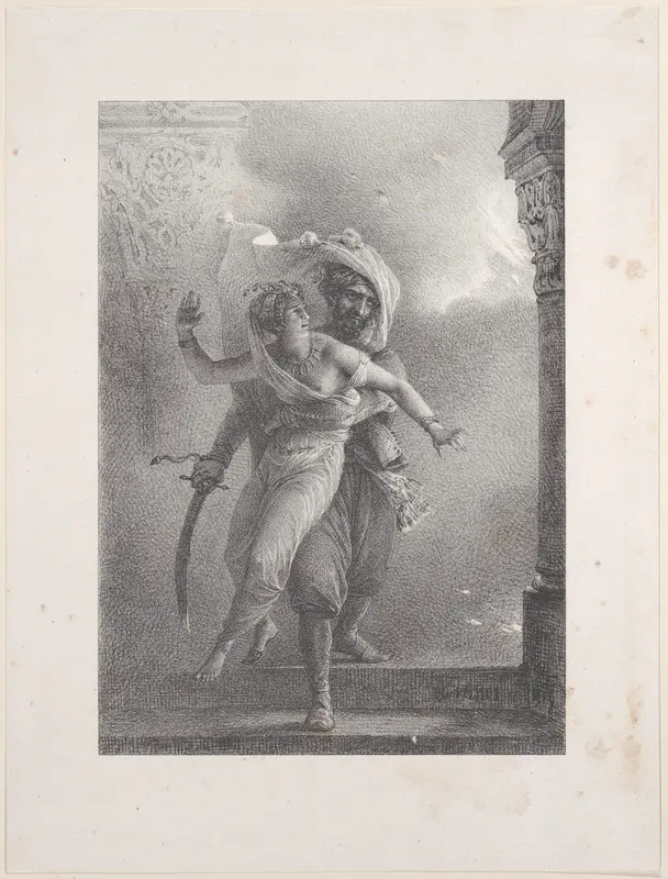 Conrad Saving Gulnare from the Fire Wall Art by Horace Vernet - High-Resolution Digital Print