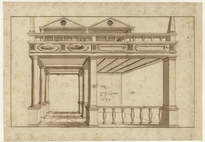 Constructietekening in perspectivisch doorzicht van een gallerij Wall Art by Teunis Jansz Croon - High-Resolution Digital Print