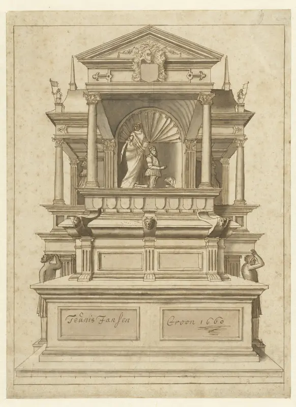 Constructietekening van een grafmonument Wall Art by Teunis Jansz Croon - High-Resolution Digital Print