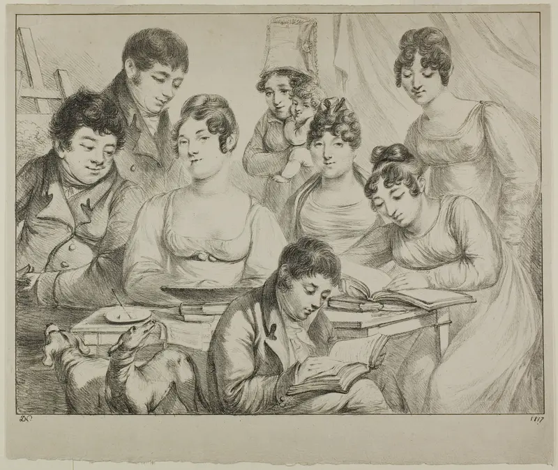 Conversation, a Family Drawing and Reading, the Nurse Holding an Infant, a Portrait of Prince Edmond de Beauvau Behind a Chair, and Portraits of Madame Lavallée and Madame Vallory, Both Seated
