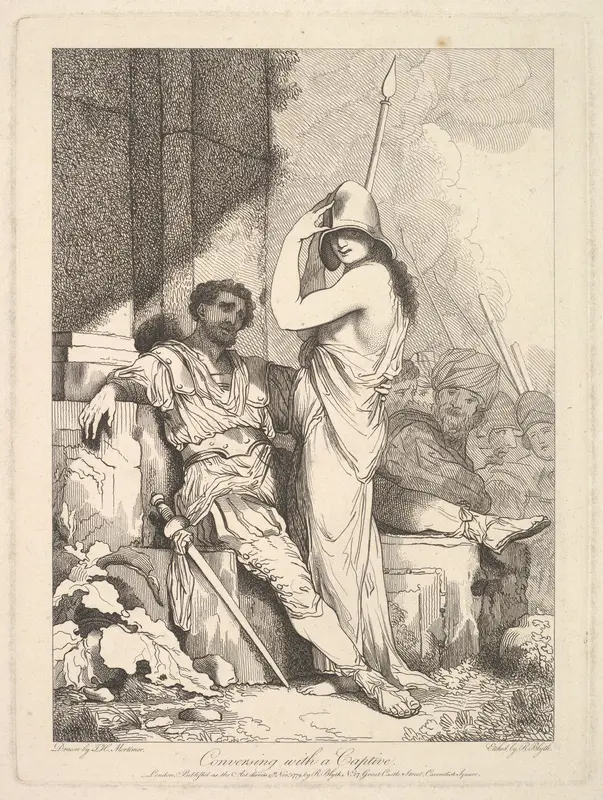Conversing with a Captive, from "Banditti Variously Employed" Wall Art by Robert Blyth - High-Resolution Digital Print