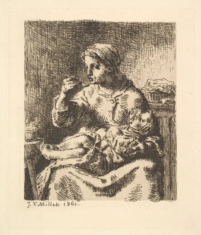 Cooling the Porridge Wall Art by Jean-François Millet - High-Resolution Digital Print