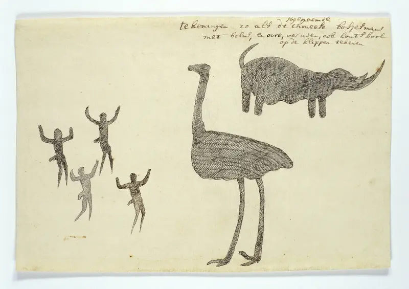 Copies after San rock-paintings of an ostrich, a rhinoceros, and four figures Wall Art by Robert Jacob Gordon - High-Resolution Digital Print