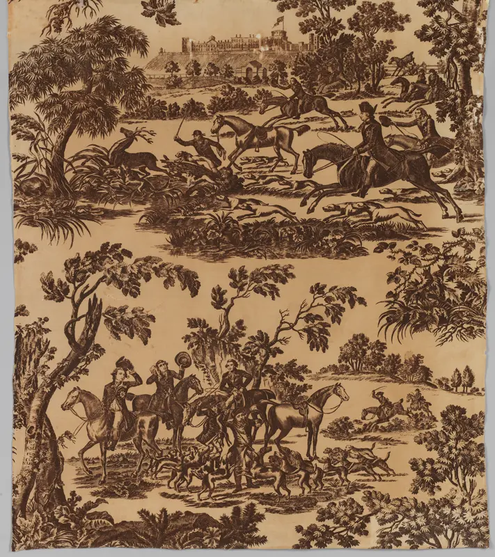 Copper plate printed cotton with King George III hunting in Windsor Park by J. Seymour - High-Resolution Digital Print