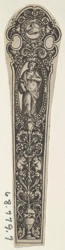 Copy of a Design for a Knife Handle with the Personification of Faith Wall Art by Johann Theodor de Bry - High-Resolution Digital Print