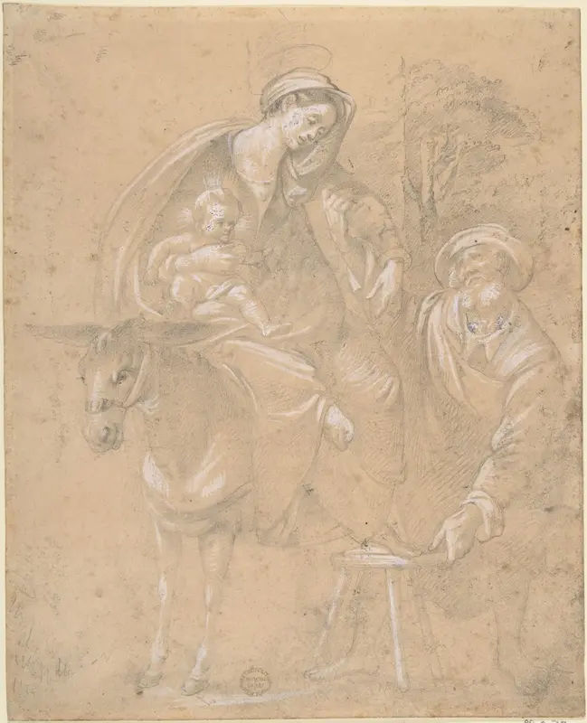 Copy of a Repose in Egypt painted by Giovanni da San Giovanni (Giovanni Mannozzi) 1592–1636, for a chapel in the Garden of Crocetta, now in the Accademia in Florence Wall Art by Anonymous, Italian, Roman-Bolognese, 17th century - High-Resolution Digital Print