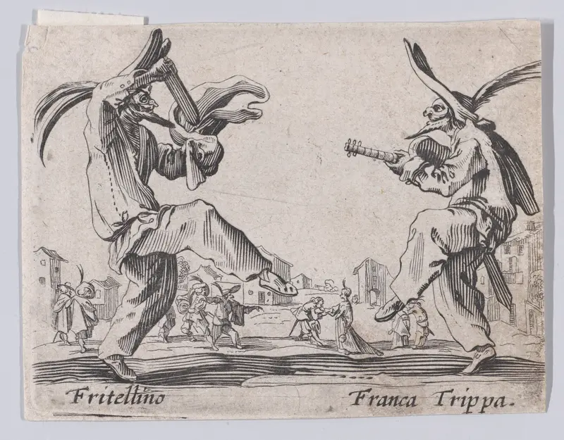 Copy of Franca Trippa and Fritellino, from "Balli di Sfessania" (Dance of Sfessania) Wall Art by Jacques Callot - High-Resolution Digital Print