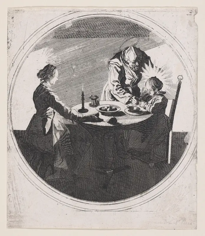 Copy of Le Benedicite, estampe appelée aussi La Sainte Famille a Table et St. Joseph Faisant Boire L'Enfant Jésus (The Grace, also called The Holy Family at the Table and St. Joseph Giving the Christ Child a Drink) Wall Art by Anonymous - High-Resolution Digital Print