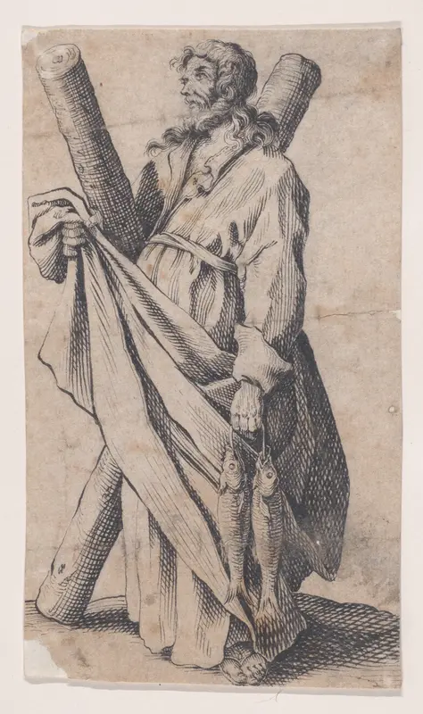 Copy of St. Andrew, from Les Grands Apôtres Debout, Représentant Le Sauveur, La Bienheureuse Marie et Les SaintsApôtres (The Large Standing Apostles, Representing The Savior, The Blessed Mary and The Apostles) Wall Art by Anonymous - High-Resolution Digital Print