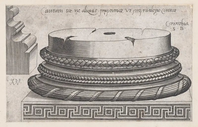 Corinthian base, from "Speculum Romanae Magnificentiae"