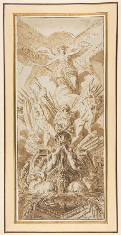 Corner of the Ambassador's Staircase at Versailles (recto); Sketches of Figures and Dolphins (verso) Wall Art by Pierre Lélu - High-Resolution Digital Print