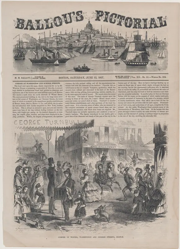 Corner of Winter, Washington and Summer Streets, Boston (Ballou's Pictorial Drawing Room Companion, Vol. XII) Wall Art by Winslow Homer - High-Resolution Digital Print