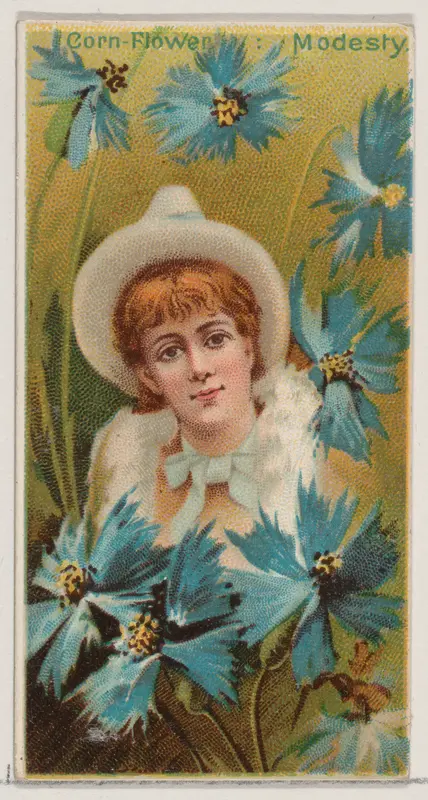 Cornflower: Modesty, from the series Floral Beauties and Language of Flowers (N75) for Duke brand cigarettes Wall Art by American Tobacco Company - High-Resolution Digital Print