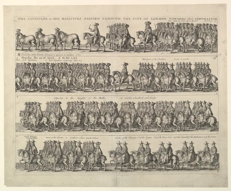 Coronation Procession of Charles II Through London (from John Ogilby's "The Entertainment of...Charles II," London, 1662)