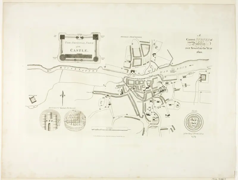 Correct Survey of Dublin, As It Stood in the Year 1610 Wall Art by James Malton - High-Resolution Digital Print