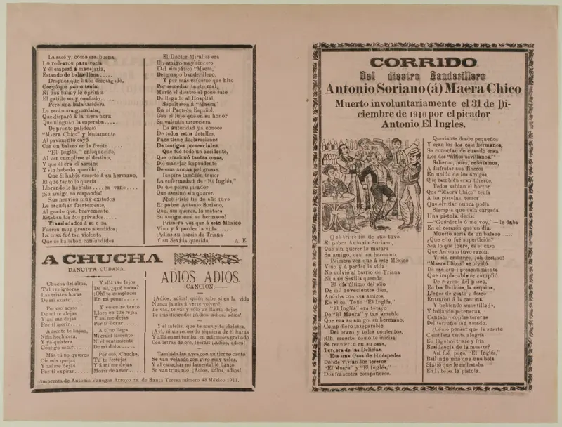 Corrido del diestro Banderillero Antonio Soriano (a) Maera Chico (Ballad of the Skilled Bullfighter Antonio Soriano, also known as Maera Chico) Wall Art by José Guadalupe Posada - High-Resolution Digital Print