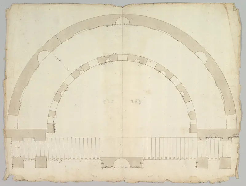 Cortile del Belvedere, Upper Courtyard, stair, plan (recto) blank (verso)