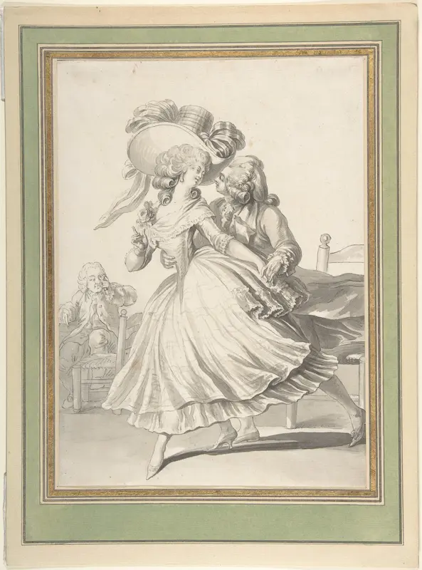 Costume Drawing: Lady and Gentleman Dancing Wall Art by Louis Binet - High-Resolution Digital Print