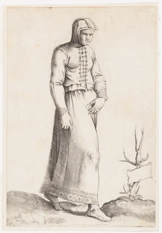 Costume Plate: Woman with Hooded Garment Wall Art by Enea Vico - High-Resolution Digital Print