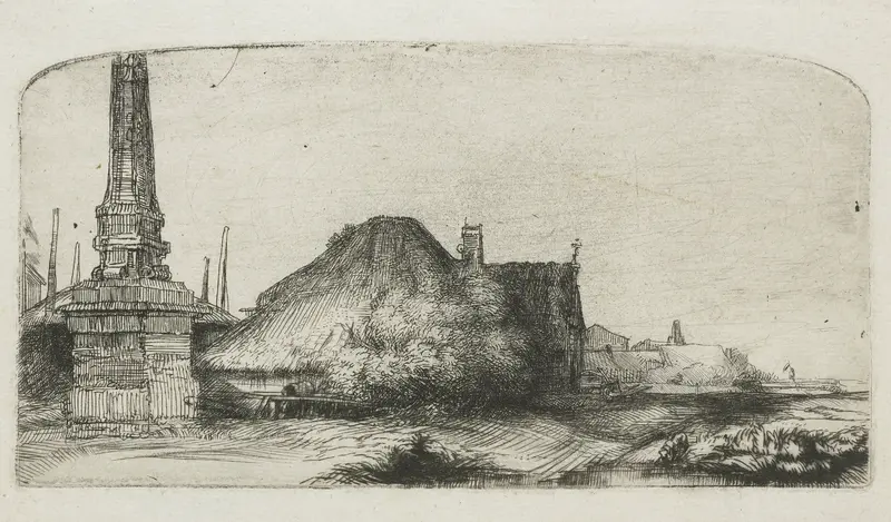 Cottage and Boundary Post on the Spaarndammerdijk Wall Art by Rembrandt van Rijn - High-Resolution Digital Print