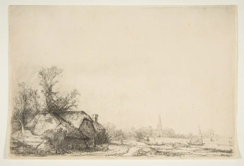 Cottage beside a Canal with a View of Ouderkerk Wall Art by Rembrandt (Rembrandt van Rijn) - High-Resolution Digital Print