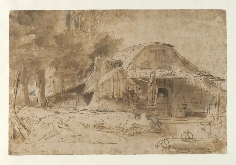 Cottage near the Entrance to a Wood Wall Art by Rembrandt (Rembrandt van Rijn) - High-Resolution Digital Print