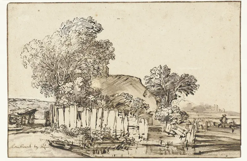 Cottage with White Paling among Trees Wall Art by Rembrandt van Rijn - High-Resolution Digital Print