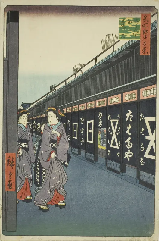 Cotton-goods Lane, Odenma-cho (Odenma-cho momendana), from the series "One Hundred Famous Views of Edo (Meisho Edo hyakkei)"