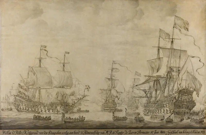 "Council of War aboard ""The Seven Provinces"", the Flagship of Michiel Adriaenszoon de Ruyter, 10 June 1666, preceding the Four Days' Battle: episode from the Second Anglo-Dutch War" Wall Art by Willem van de Velde (I) - High-Resolution Digital Print