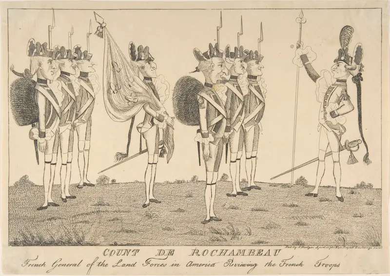 Count de Rochambeau, French General of the Land Forces in America Reviewing the French Troops Wall Art by Anonymous, British, 18th century - High-Resolution Digital Print