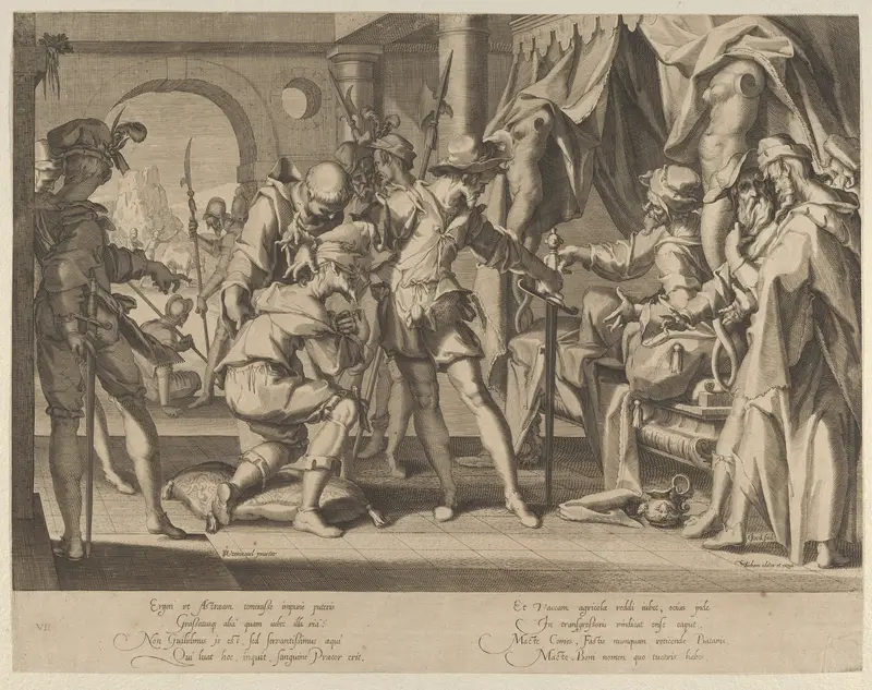 Count William III of Holland Permitting the Beheading of his Bailiff, plate 7 from "Thronus Justitiae, tredecim pulcherrimus tabulis..." Wall Art by Willem van Swanenburg - High-Resolution Digital Print