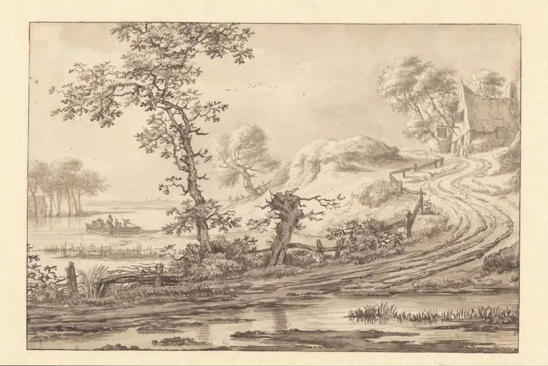Country Road with an Inn on a Hill Wall Art by Unknown - High-Resolution Digital Print