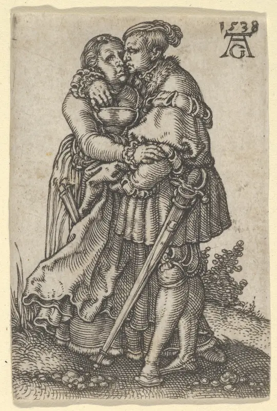 Couple Embracing, from "The Small Wedding Dancers" Wall Art by Heinrich Aldegrever - High-Resolution Digital Print
