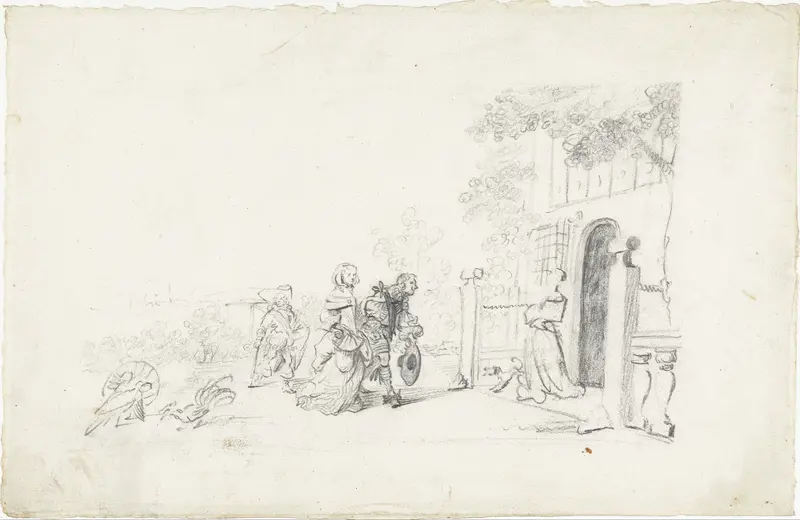 Couple Greeting a Lady at the Door of a Country House Wall Art by Gesina ter Borch - High-Resolution Digital Print