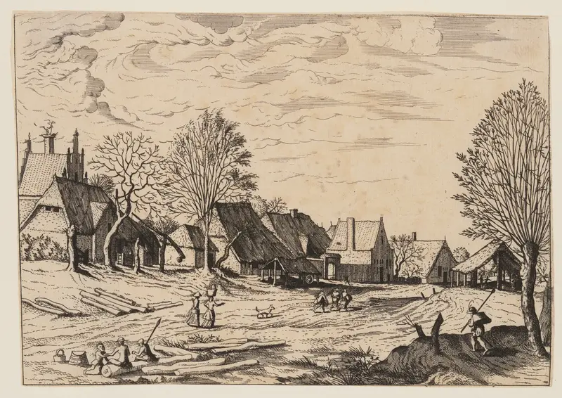 Couple Resting on Trunk in the Foreground, from Master of the Small Landscape Series Wall Art by Johannes van Doetecum - High-Resolution Digital Print