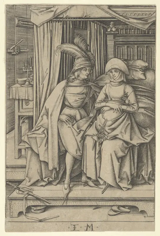 Couple Seated on a Bed, from Scenes of Daily Life Wall Art by Israhel van Meckenem - High-Resolution Digital Print