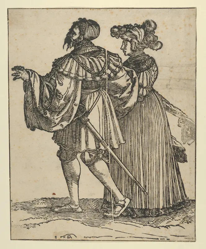 Couple Walking to the Left (VI), from The Wedding Dancers (restrike) Wall Art by Hans Schäufelein - High-Resolution Digital Print