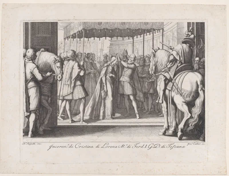 Couronnement de La Grande Duchesse (The Coronation of the Grand Duchesse), from "La Vie de Ferdinand Ier de Médicis série appelée aussi Les Batailles des Médicis" (The Life of Ferdinand I de'Medici also called The Medici Battles) Wall Art by Jacques Callot - High-Resolution Digital Print