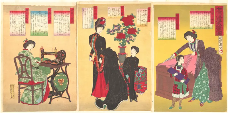 Court Ladies Sewing Western Clothing  (Jokan yōfuku saihō no zu)