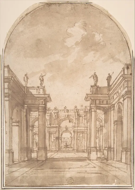Court Yards (Sketch for Stage Scene?) Wall Art by Anonymous, Italian, 16th century - High-Resolution Digital Print