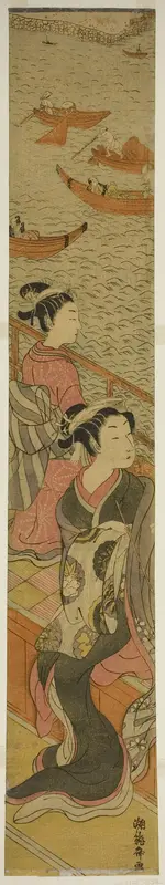 Courtesan and Her Attendant on a Balcony Overlooking River