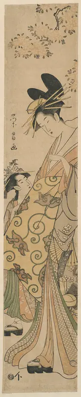 Courtesan and her Attendant under Cherry Tree