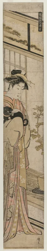 Courtesan Holding a Dog (from the series Popular Presentations) Wall Art by Torii Kiyonaga - High-Resolution Digital Print