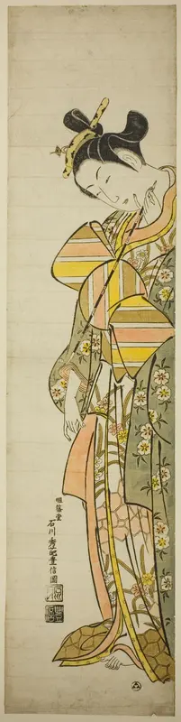 Courtesan Holding a Long Pipe Wall Art by Ishikawa Toyonobu - High-Resolution Digital Print