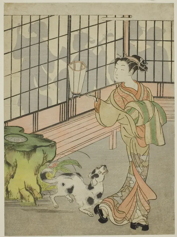 Courtesan Looking Back at Shadows on the Shoji Wall Art by Isoda Koryusai - High-Resolution Digital Print