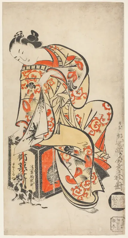 Courtesan Playing with a Cat Wall Art by Kaigetsudo Dohan - High-Resolution Digital Print
