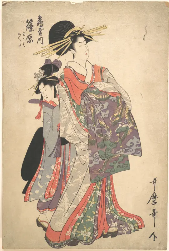 Courtesan, Shinohara and Kamuro of Tsuruya Wall Art by Kitagawa Utamaro - High-Resolution Digital Print
